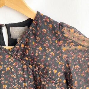 Creamie Girls Boho Cottage Core Dark Floral Print Dress